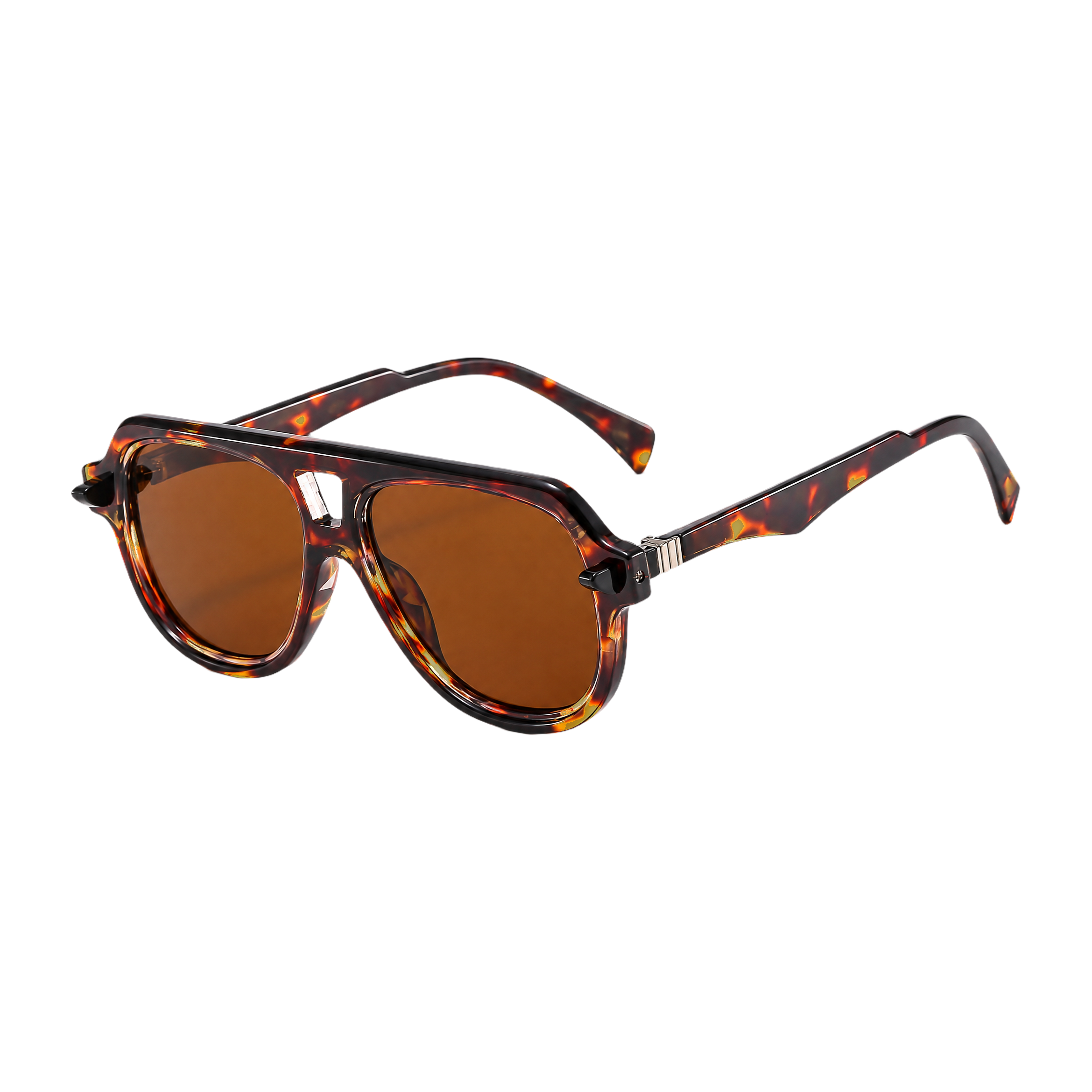 MV Grayson — Double-Bridge Pilot Sunglasses Leopard Tea