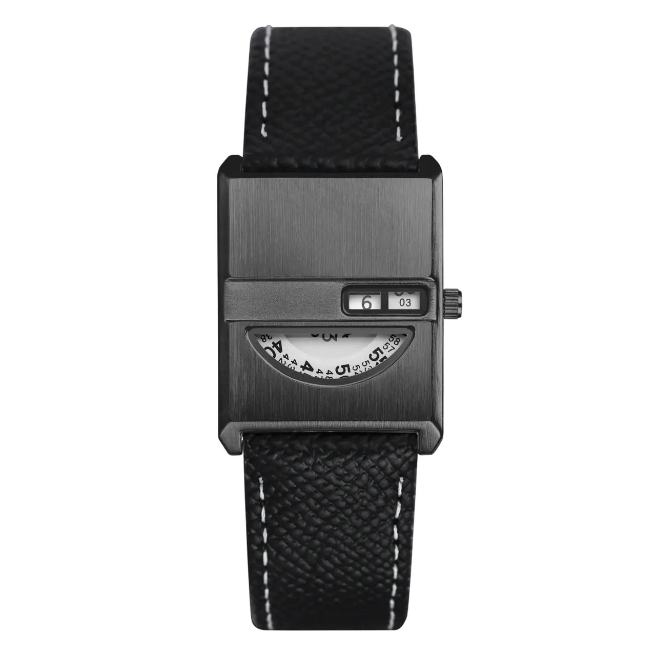 GIORGIO MARENO BRONVARA men's retro rectangular watch with leather strap, vintage-inspired watch design, black dial, and metal case