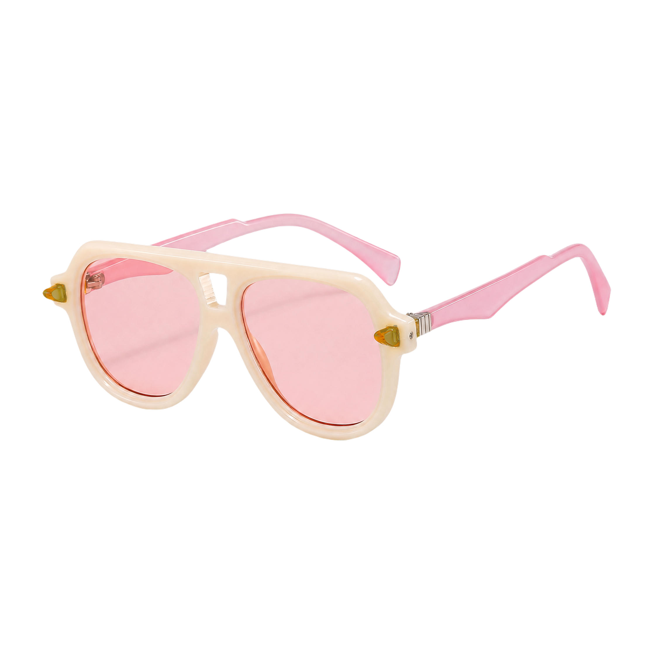 MV Grayson — Double-Bridge Pilot Sunglasses Beige Pink