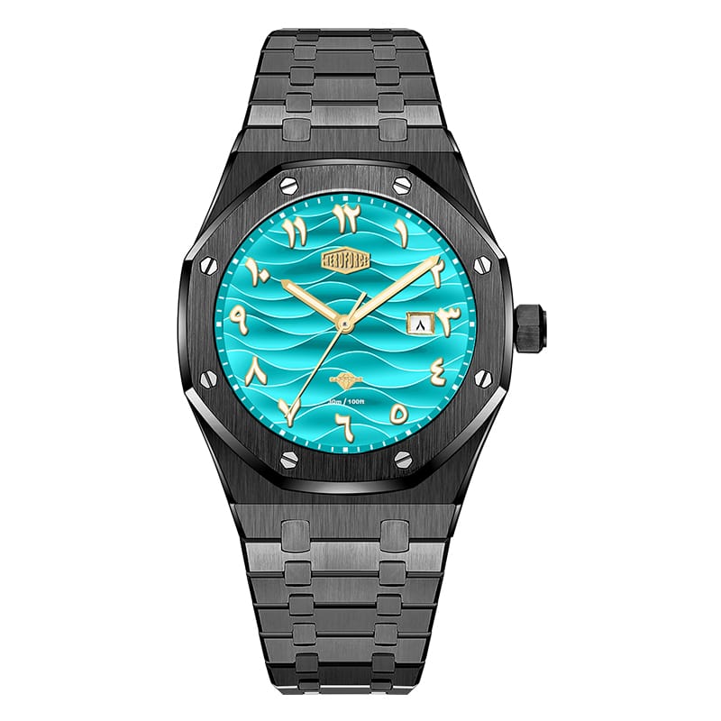 HeroForce 5070B – Octagonal Arabic Numeral Watch with Wave Textured Dial Martino Valenti