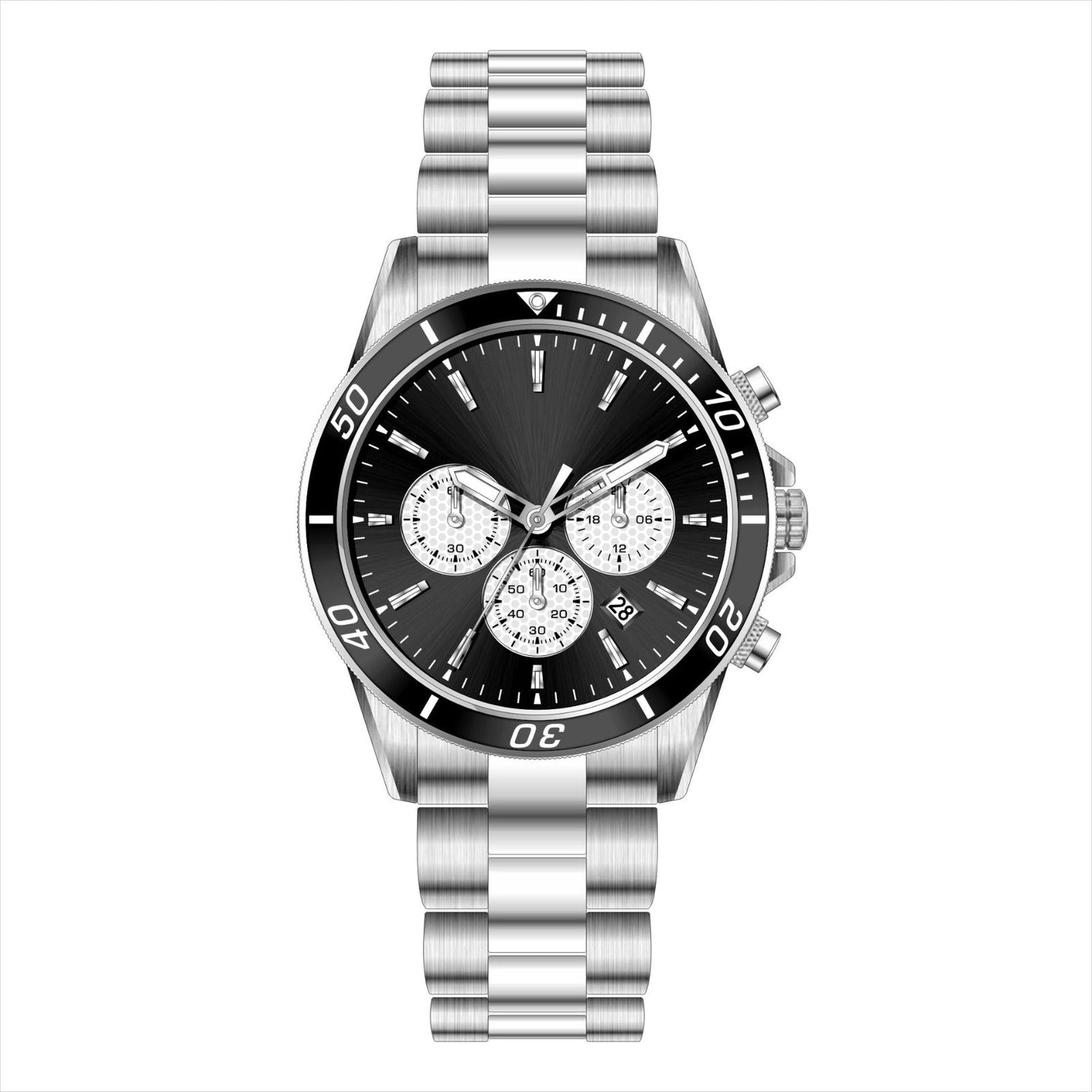 MERXON CB – Men’s Classic Black Sunray Dial Chronograph Steel Watch