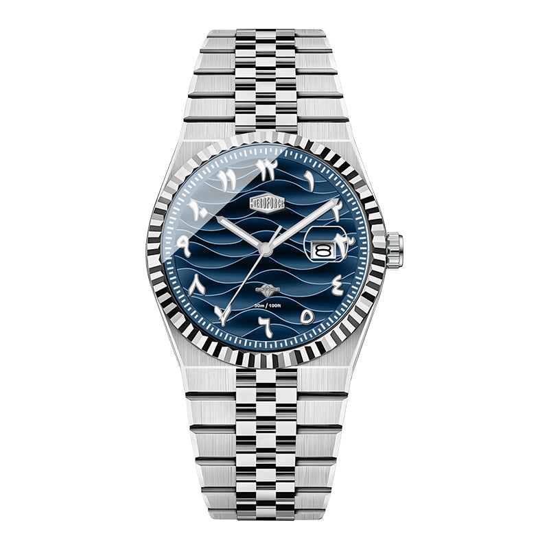 HeroForce 5036B - Ocean Wave – Arabic Dial Watch with Fluted Bezel Martino Valenti