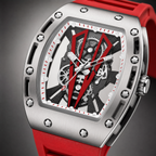 OKTARIS Skeleton Tonneau Sport Watch - skeleton dial macro detail